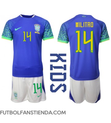 Brasil Eder Militao #14 Segunda Equipación Niños Mundial 2022 Manga Corta (+ Pantalones cortos)